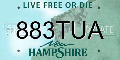 883TUA New Hampshire License Plate