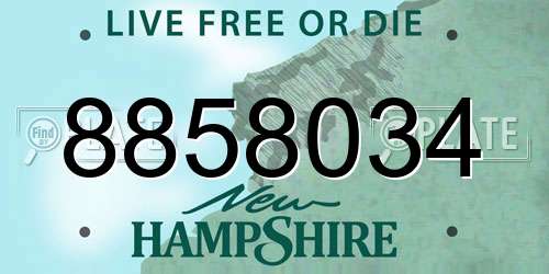 8858034 New Hampshire License Plate