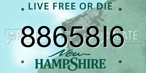 88658I6 New Hampshire License Plate
