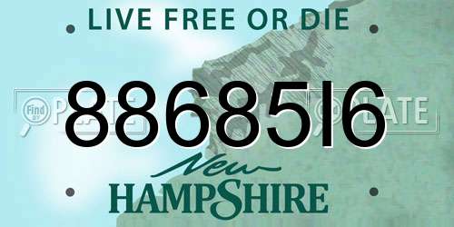 88685I6 New Hampshire License Plate
