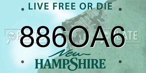 886OA6 New Hampshire License Plate