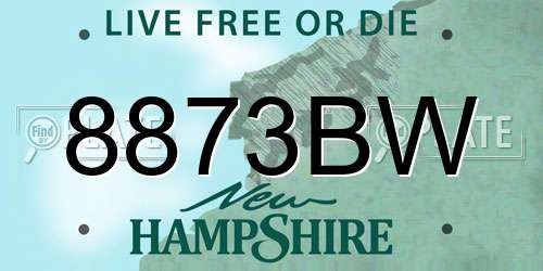 8873BW New Hampshire License Plate