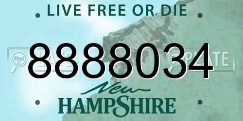 8888034 New Hampshire License Plate