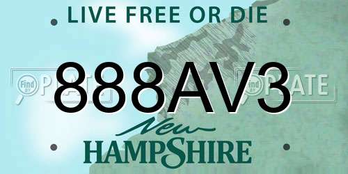 888AV3 New Hampshire License Plate