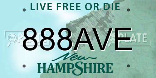 888AVE New Hampshire License Plate