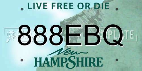 888EBQ New Hampshire License Plate