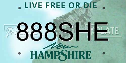 888SHE New Hampshire License Plate