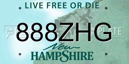 888ZHG New Hampshire License Plate