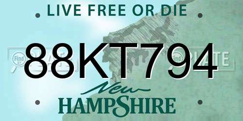 88KT794 New Hampshire License Plate