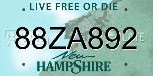 88ZA892 New Hampshire License Plate