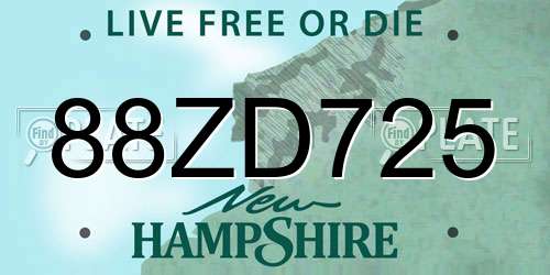 88ZD725 New Hampshire License Plate
