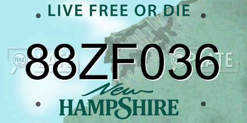 88ZF036 New Hampshire License Plate