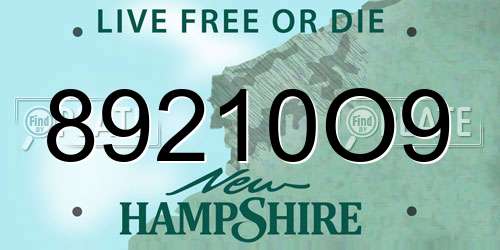 89210O9 New Hampshire License Plate