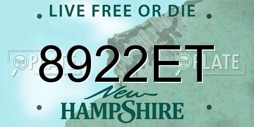 8922ET New Hampshire License Plate