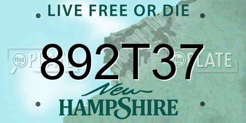 892T37 New Hampshire License Plate