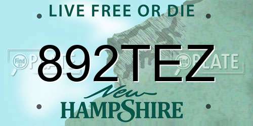 892TEZ New Hampshire License Plate