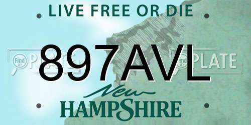 897AVL New Hampshire License Plate