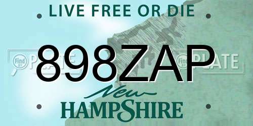 898ZAP New Hampshire License Plate