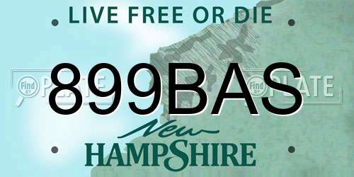 899BAS New Hampshire License Plate