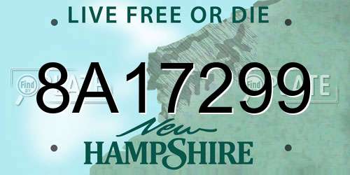 8A17299 New Hampshire License Plate