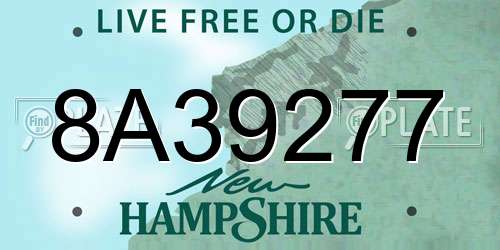 8A39277 New Hampshire License Plate