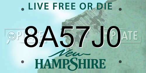 8A57J0 New Hampshire License Plate