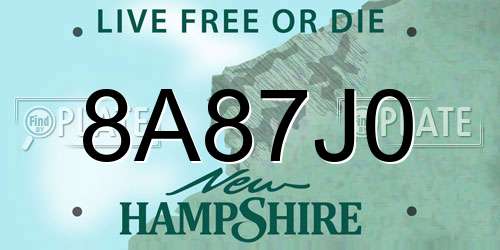 8A87J0 New Hampshire License Plate