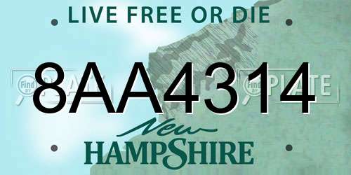 8AA4314 New Hampshire License Plate