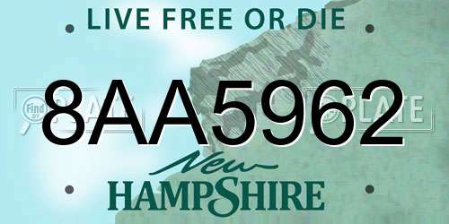 8AA5962 New Hampshire License Plate
