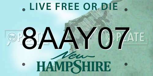 8AAY07 New Hampshire License Plate