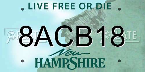 8ACB18 New Hampshire License Plate