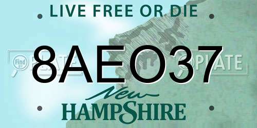 8AEO37 New Hampshire License Plate