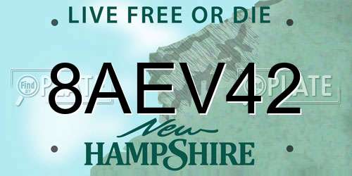 8AEV42 New Hampshire License Plate