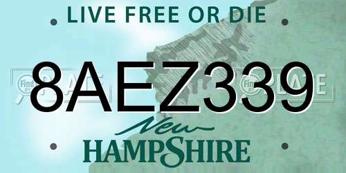 8AEZ339 New Hampshire License Plate
