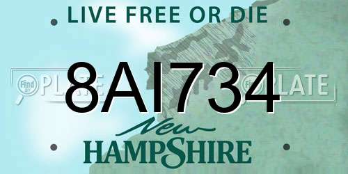 8AI734 New Hampshire License Plate