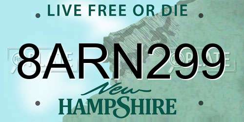 8ARN299 New Hampshire License Plate