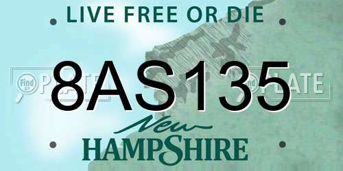 8AS135 New Hampshire License Plate