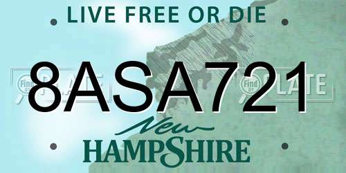 8ASA721 New Hampshire License Plate