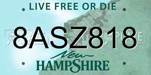 8ASZ818 New Hampshire License Plate