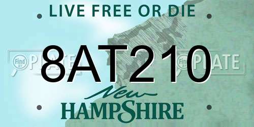 8AT210 New Hampshire License Plate