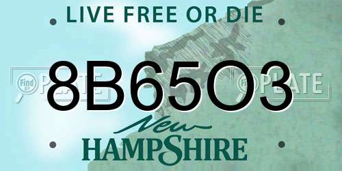 8B65O3 New Hampshire License Plate