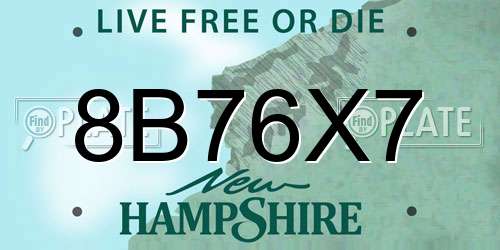 8B76X7 New Hampshire License Plate