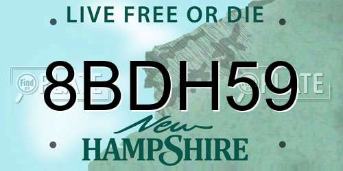 8BDH59 New Hampshire License Plate