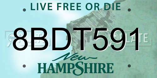 8BDT591 New Hampshire License Plate