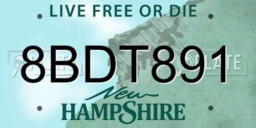 8BDT891 New Hampshire License Plate