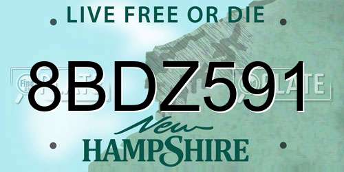 8BDZ591 New Hampshire License Plate
