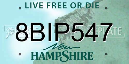 8BIP547 New Hampshire License Plate