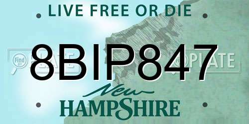 8BIP847 New Hampshire License Plate