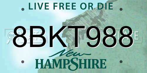 8BKT988 New Hampshire License Plate