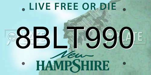 8BLT990 New Hampshire License Plate